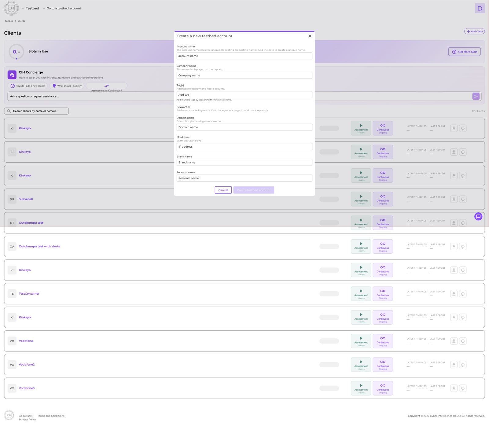 Add client: domain-first setup with optional aliases